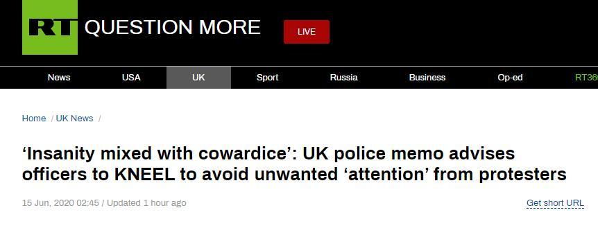 英国警察|英国赫特福德郡警察被建议向示威者下跪,理由是“避免受到不必要的关注”