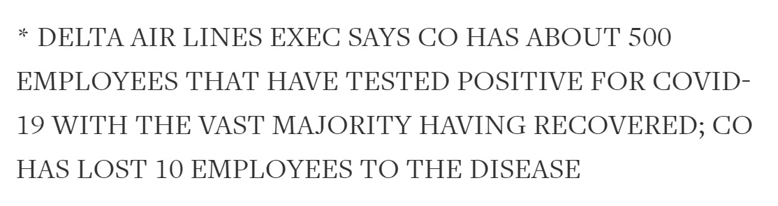 航空|快讯！达美航空：累计约500名员工新冠病毒检测呈阳性，10名员工因新冠去世