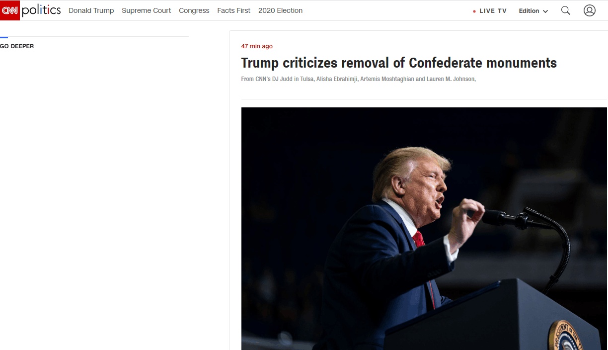 雕塑|美国南方邦联雕像接连倒下，特朗普生气了：精神错乱的左翼暴徒正试图破坏我们的历史