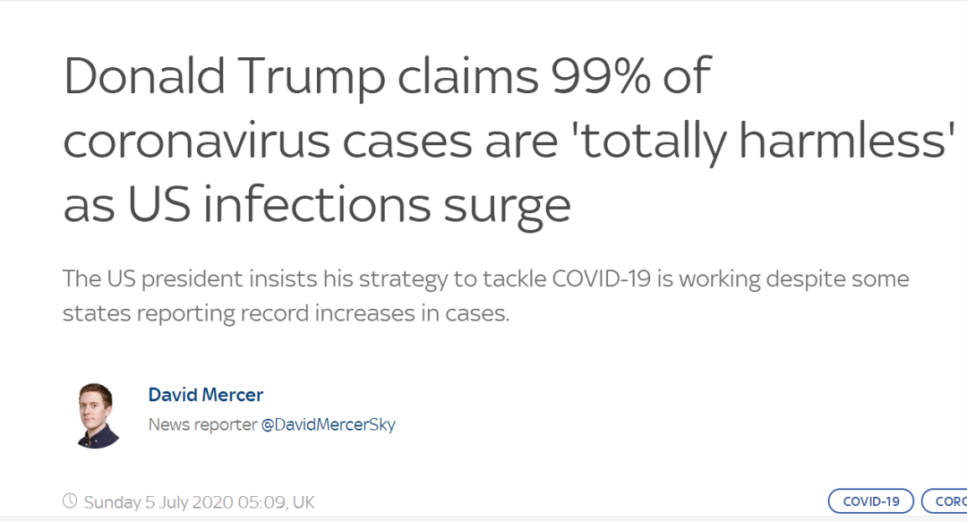 特朗普|特朗普说“99%新冠病例完全无害”，什么意思？