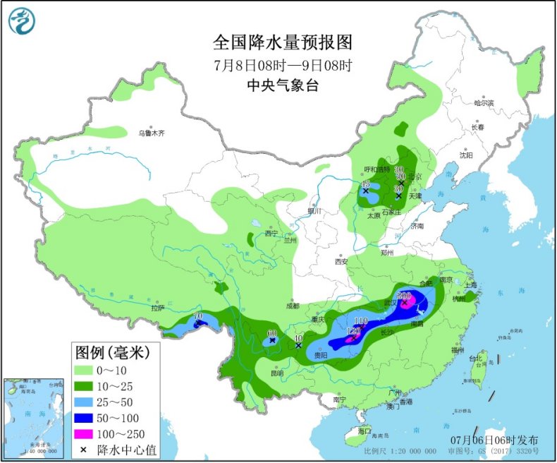 中国气象局|黔渝至长江中下游等地雨水难止 强降雨区高度叠加需警惕