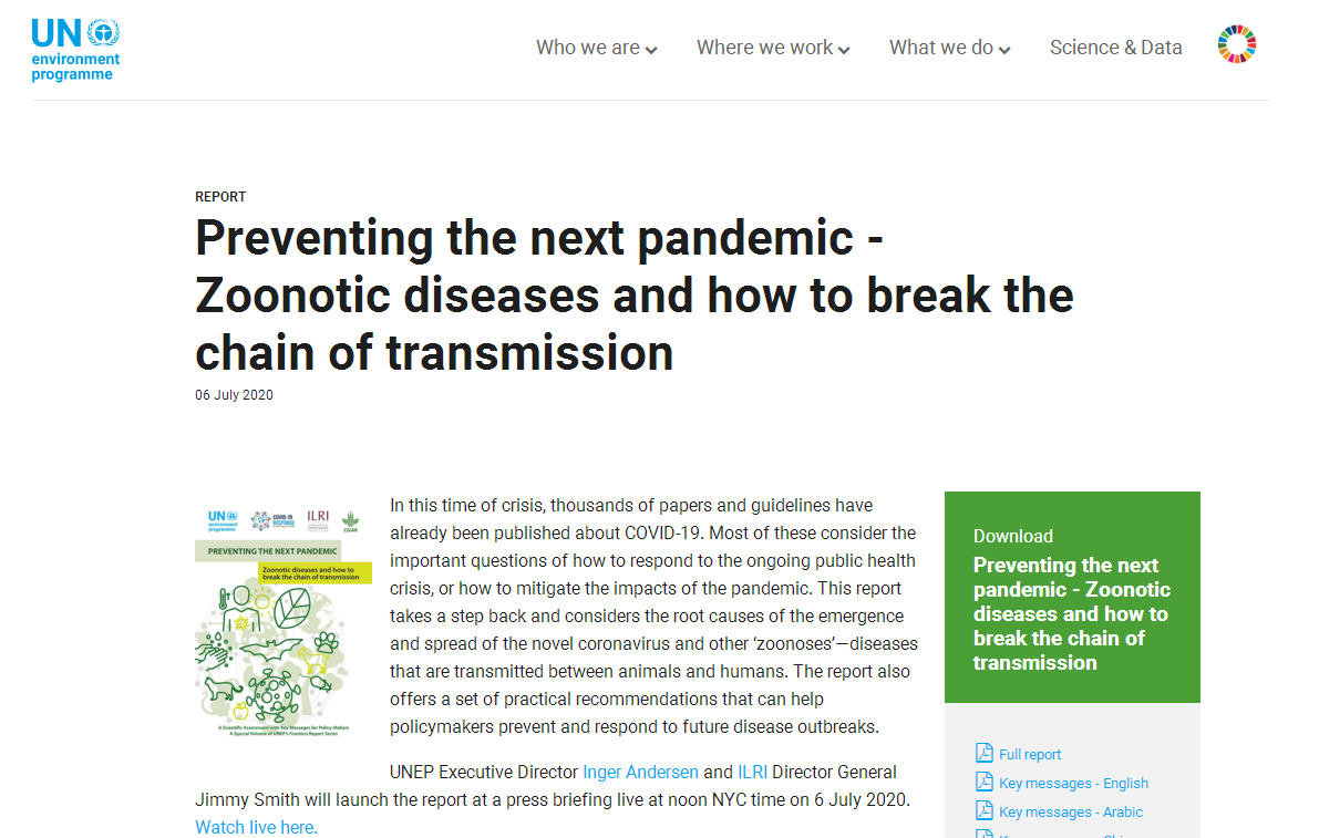 疫情|联合国最新报告:每年约有200万人死于人畜共患病,新冠疫情不会是最后一次大流行