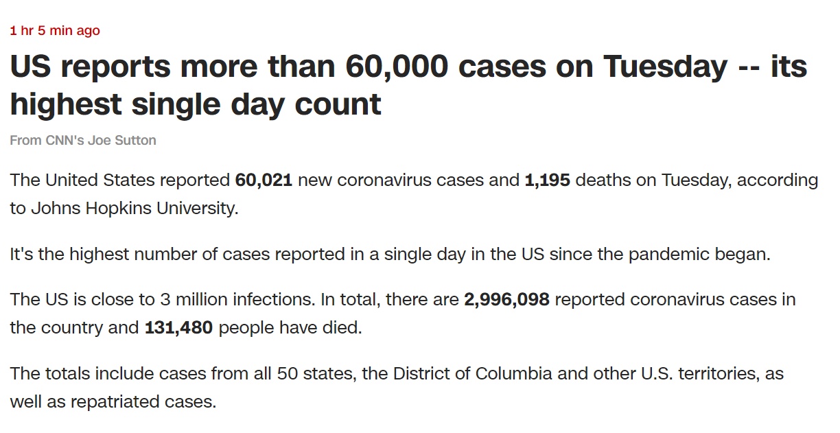 国际|快讯！美国单日确诊60021例，又创新高