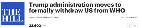 「特朗普」凌晨传来消息：美国正式宣布退出世卫组织！
