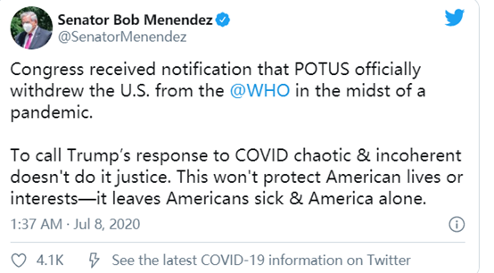 「特朗普」凌晨传来消息：美国正式宣布退出世卫组织！