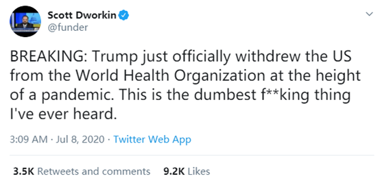 「特朗普」凌晨传来消息：美国正式宣布退出世卫组织！