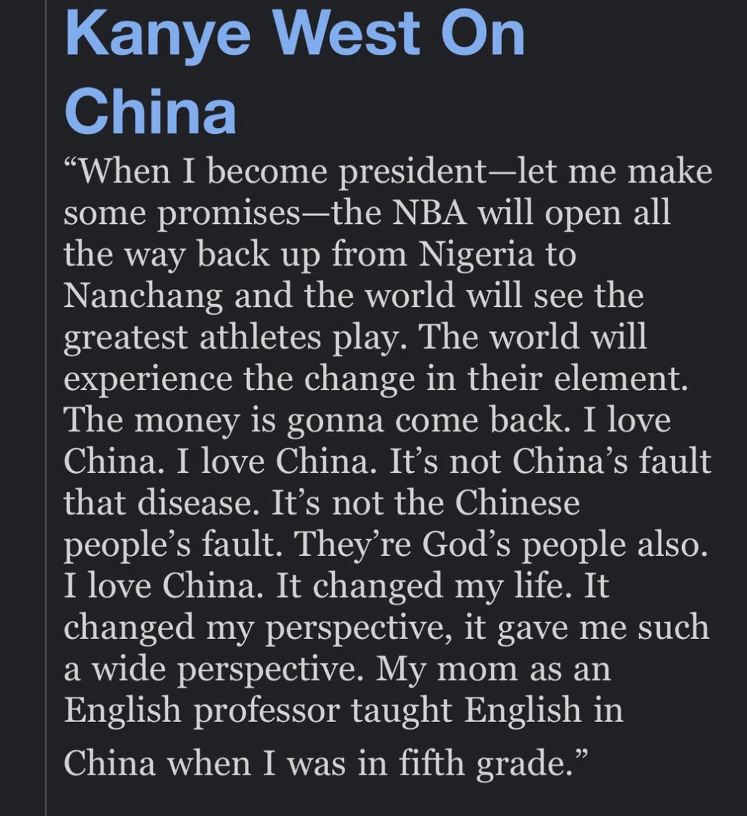 国际|“侃爷”公布部分竞选纲领，大赞中国称中国“改变了我的生活，改变了我的观点，让我的观点变得如此宽广”