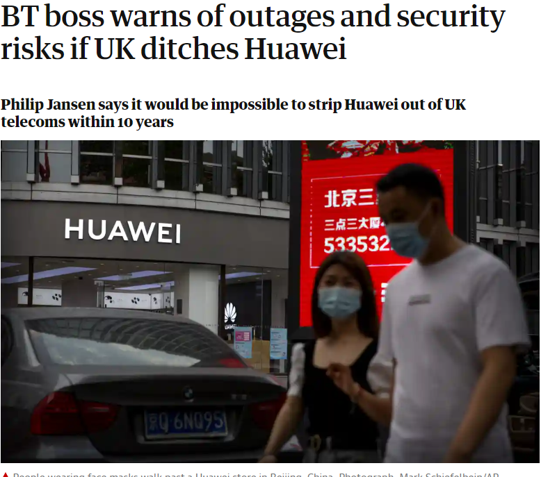 英国电信|华为公布半年报，称将继续努力生存和向前发展！英国电信：英国想完全禁用华为产品，10年内不可能