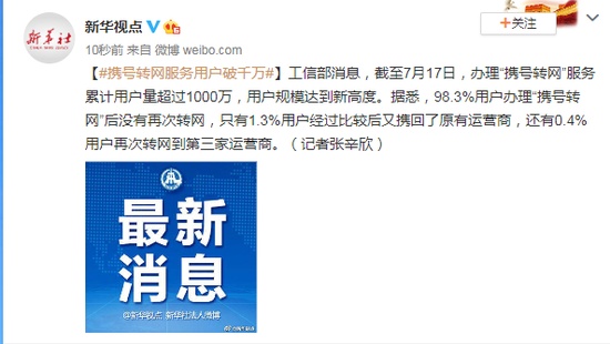 运营商|携号转网服务用户破千万