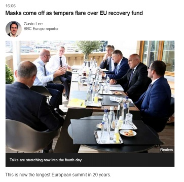 环球网|20年最长欧盟峰会还没完：马克龙砸桌就骂、多国领导人“情绪爆发”、口罩也不戴了……
