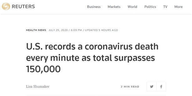 国际|新冠死亡病例超15万，外媒：美国昨天一天每1分钟就有1人死于新冠