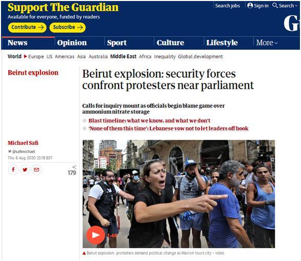 贝鲁特|贝鲁特大爆炸后又爆发抗议，黎巴嫩安全部队与反政府抗议者对峙