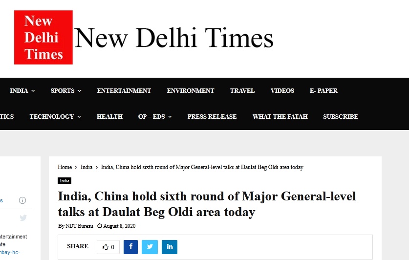 中印|印媒：中印第六轮军长级会谈8日举行