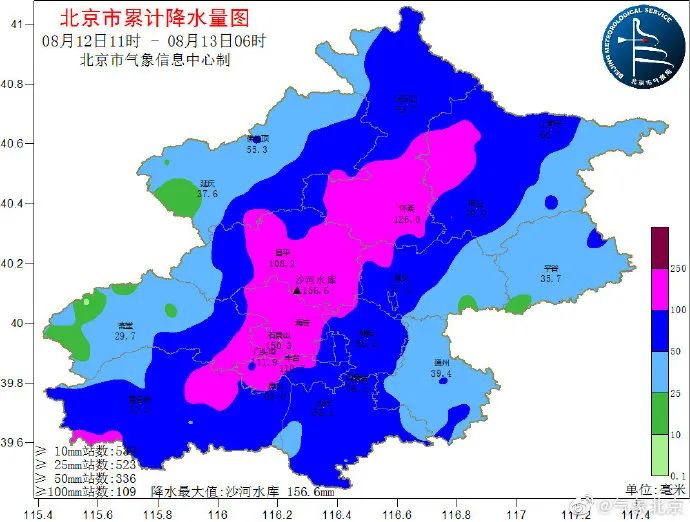 降雨量|最大降雨量在昌平，达156.6毫米。今日上午仍有雨，建议市民减少山区出行