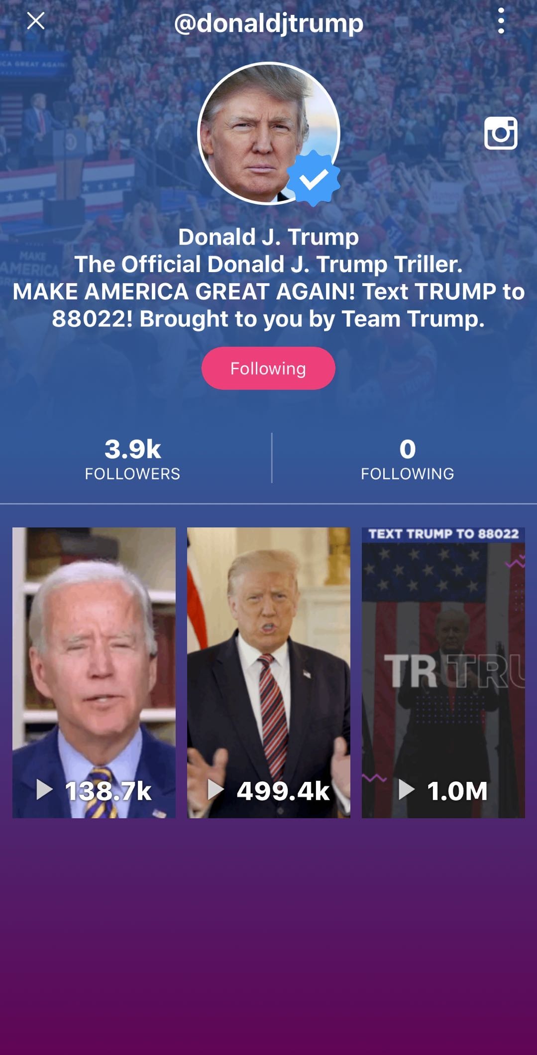 环球网|威胁“封杀”TikTok之际，美媒发现：特朗普入驻其竞品Triller平台！