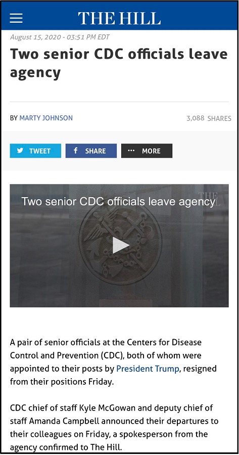 cdc|美疾控中心高官相约离职 白宫指其不忠 抗疫雪上加霜