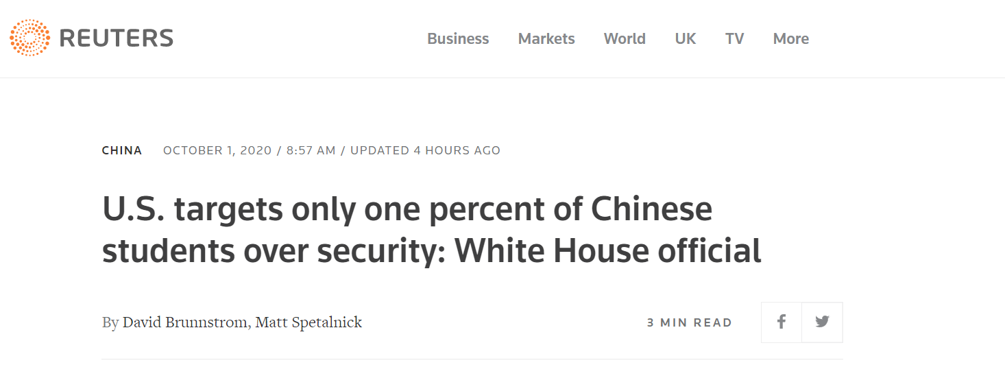 白宫|还在嘴硬？白宫高官：拒发签证仅针对1%中国留学生，绝大部分人仍受美欢迎