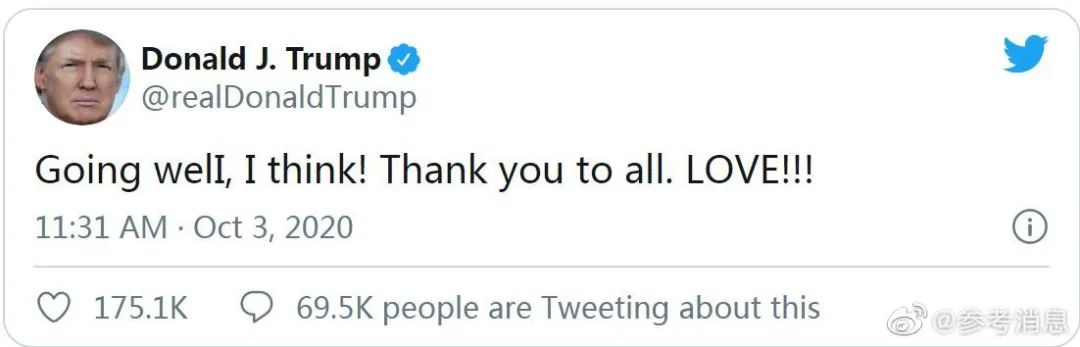 特朗普|“我觉得（一切）都好” 特朗普入院后再发推