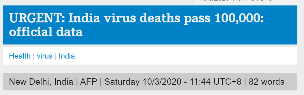 国际社会|快讯！印度新冠死亡病例超10万人