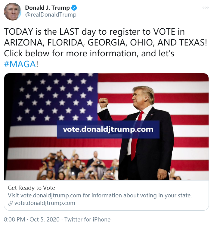 特朗普|连发一堆推特后，特朗普刚刚又更新了一条，还是关于投票