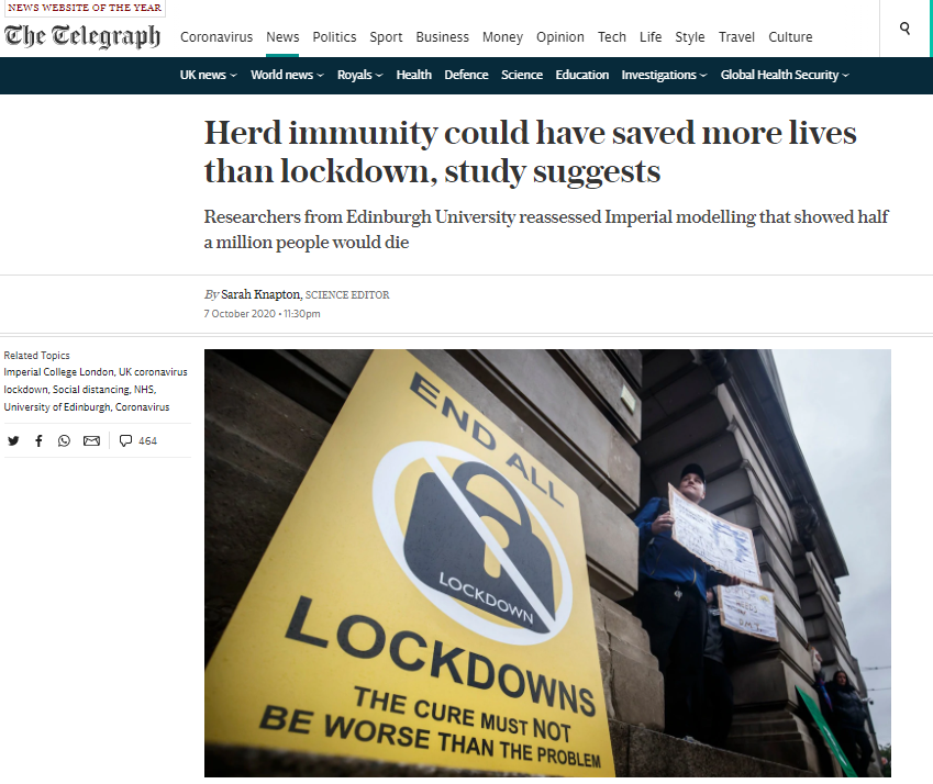 每日电讯报|英媒称数千科学家呼吁结束对年轻人和健康人群封锁，支持群体免疫，网友：是胡话，别上当