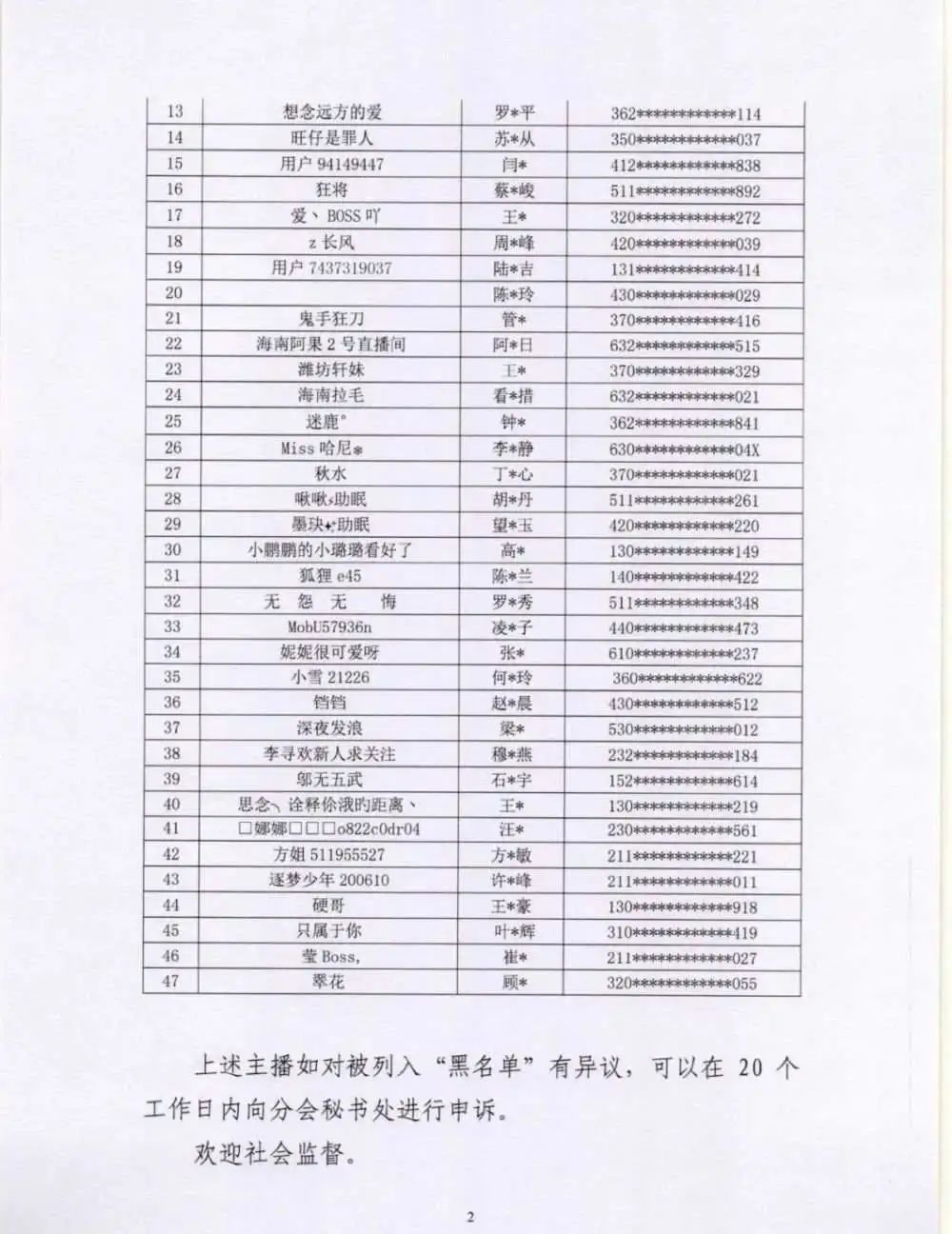 网络主播黑名单|47名主播被列入黑名单，封禁5年！