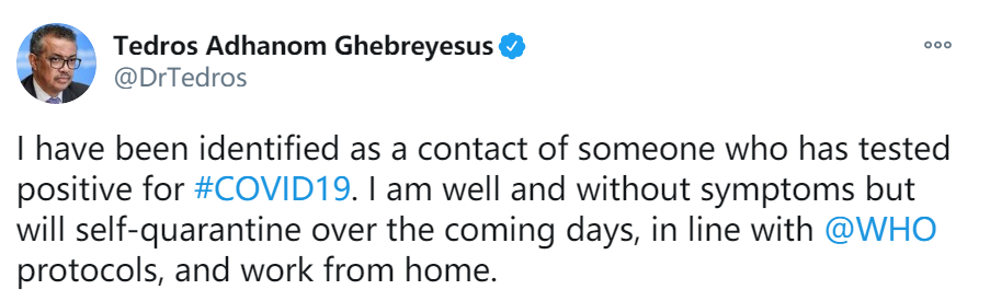 国际社会|谭德塞，被确认为阳性病例密接