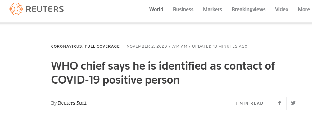 肺炎症状|世卫总干事谭德塞被确认为新冠阳性病例接触者：没有任何症状，正自我隔离