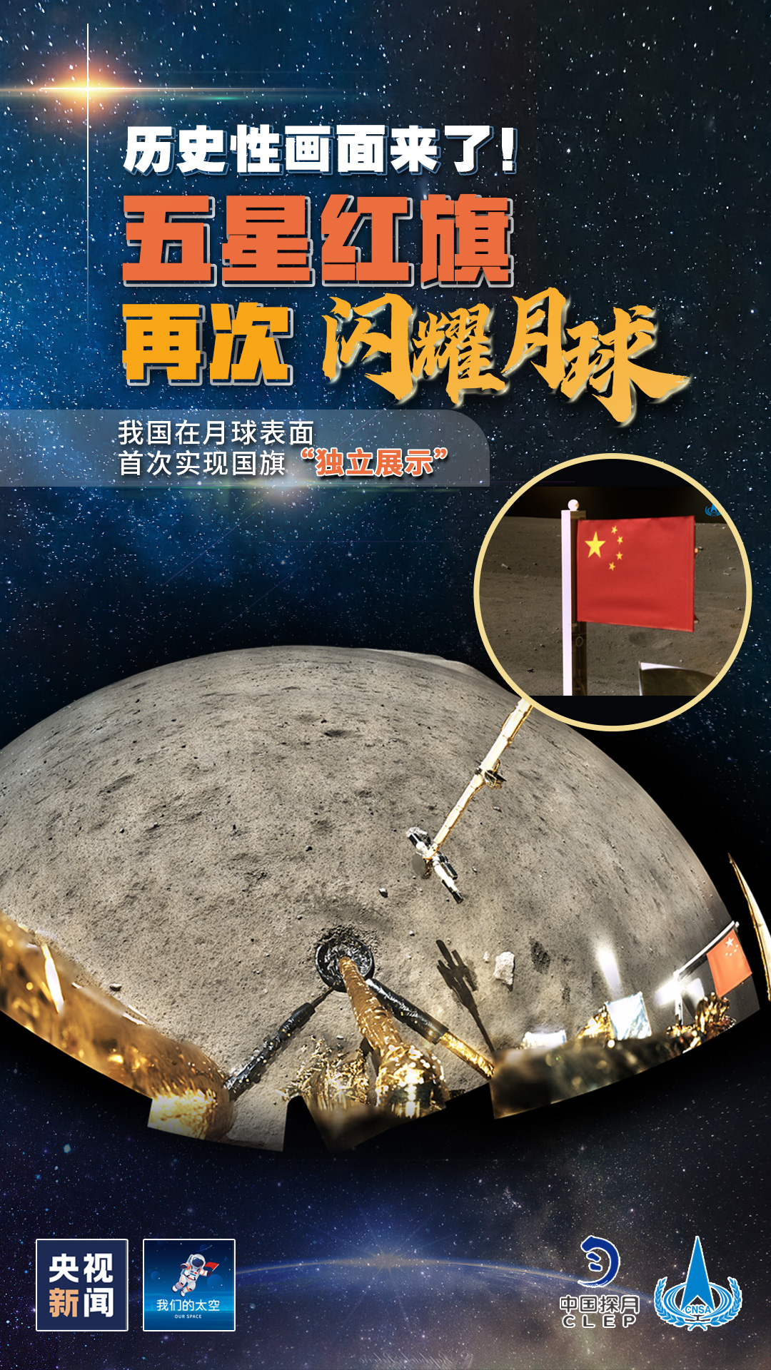 国旗|历史性画面！五星红旗亮相月球，动态展示特别在哪？