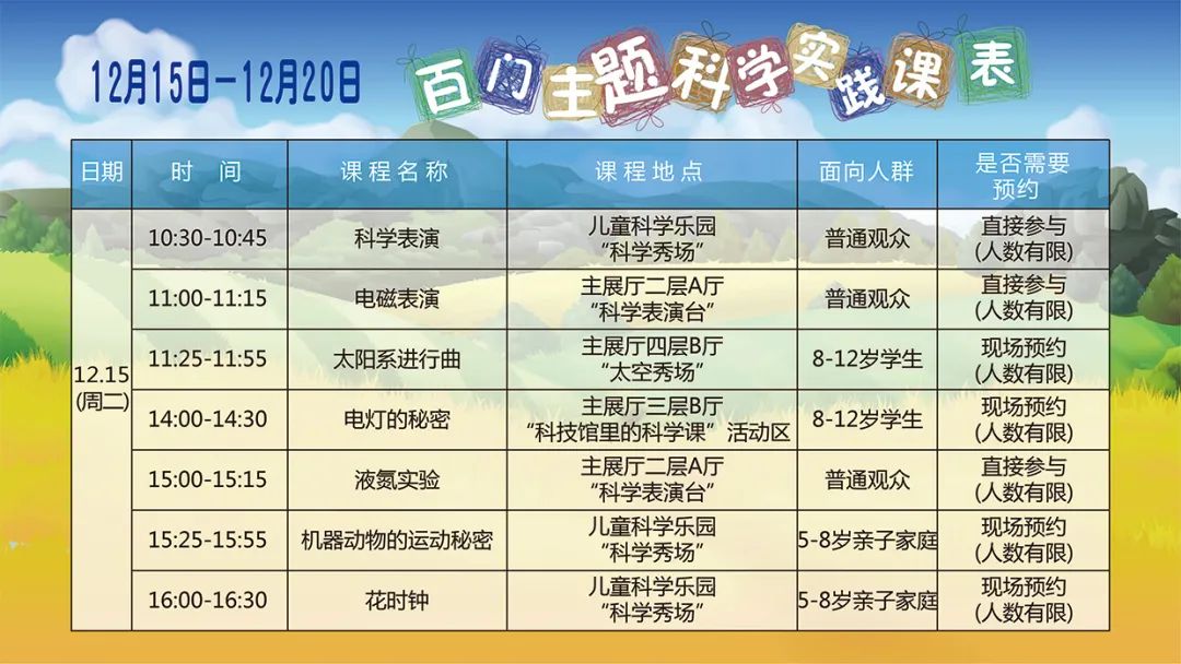 科普|课表来啦！12月15日-12月20日百门主题科学实践课表