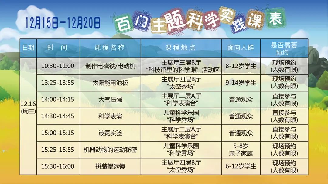科普|课表来啦！12月15日-12月20日百门主题科学实践课表