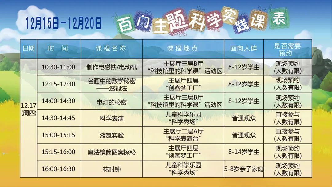 科普|课表来啦！12月15日-12月20日百门主题科学实践课表