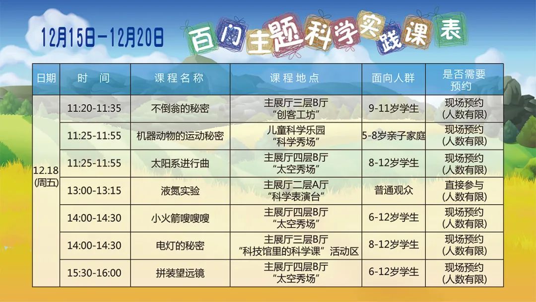 科普|课表来啦！12月15日-12月20日百门主题科学实践课表