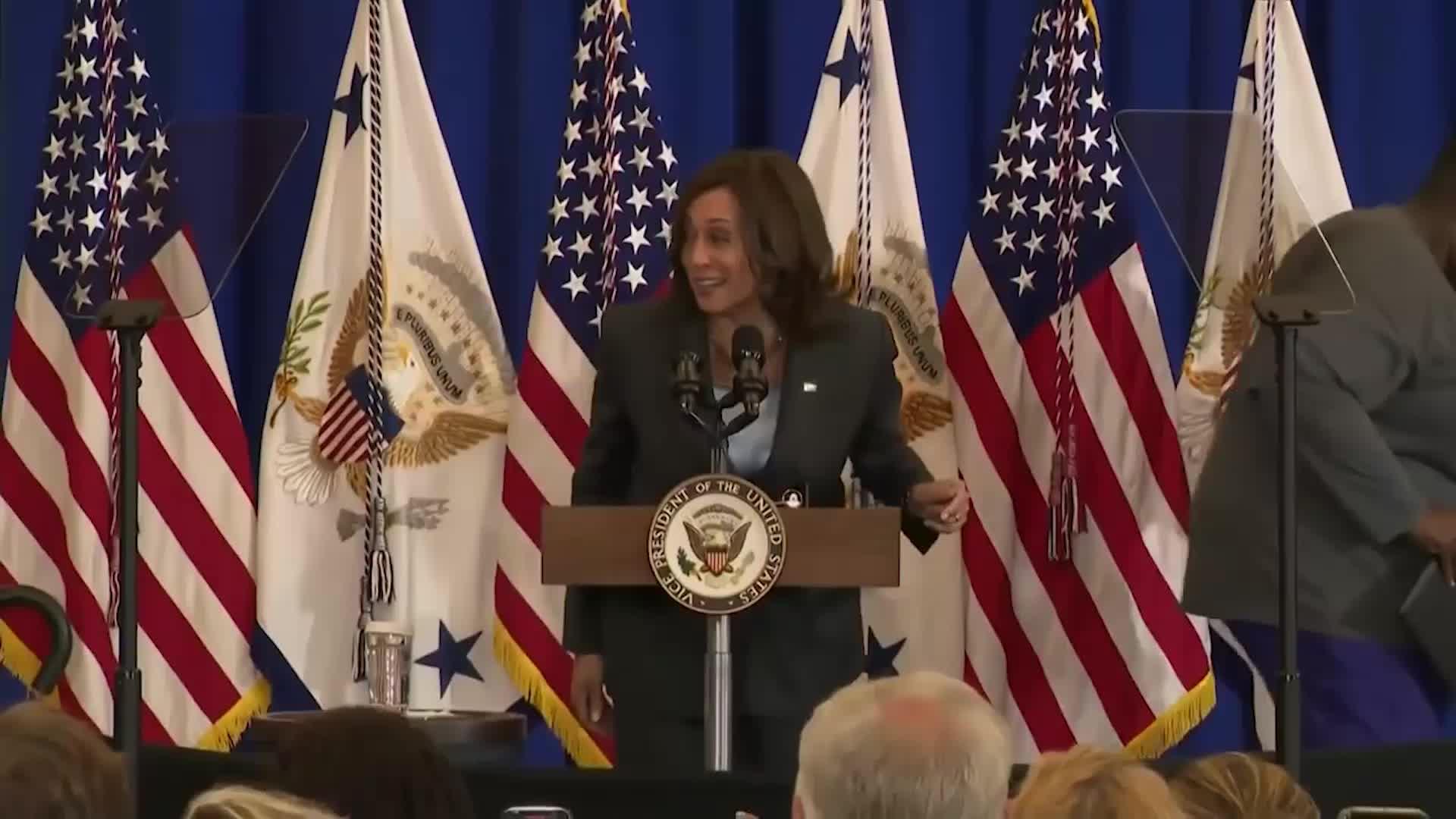 这么嗨美副总统哈里斯演讲时频频哈哈大笑魔性笑声太上头了