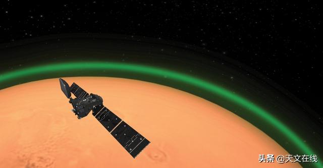 大气层|火星大气层中泛着点点绿光，因为氧气的作用而产生