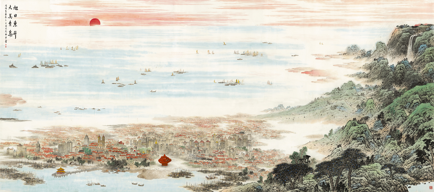 书画杨留义创作大型城市山水画献礼2022北京冬奥会