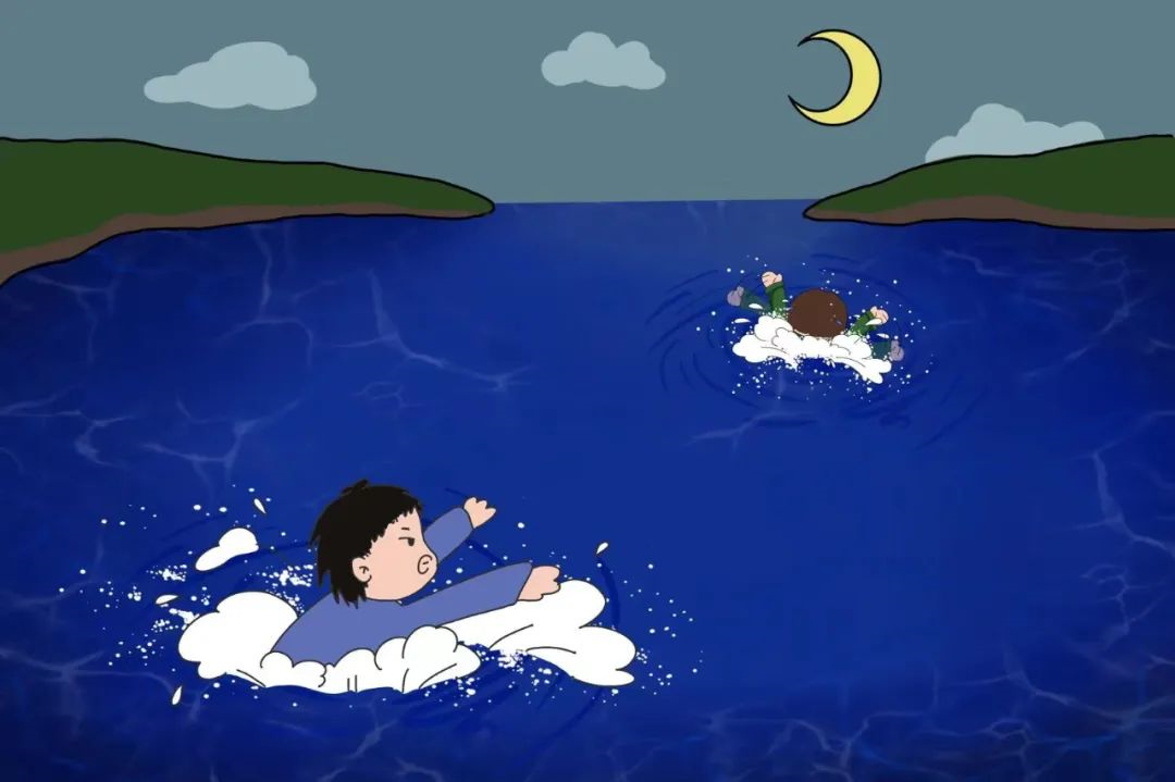 马上赶到人工湖 看到一位老人正在呼救 边上的小女孩急得直哭 湖水中