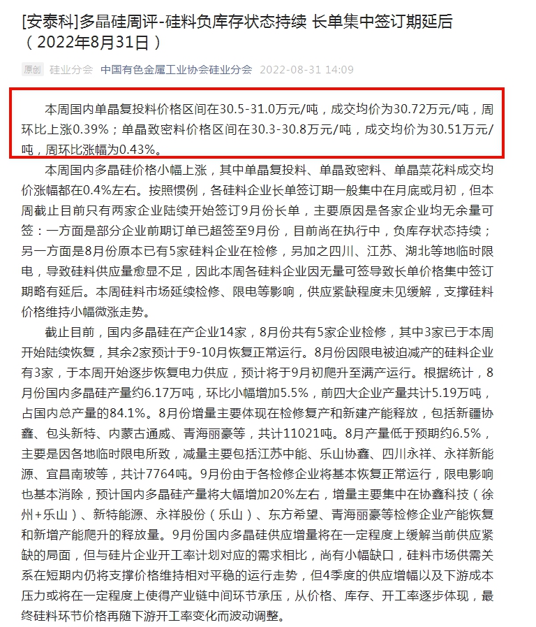 来源：“中国有色金属工业协会硅业分会”微信号截图