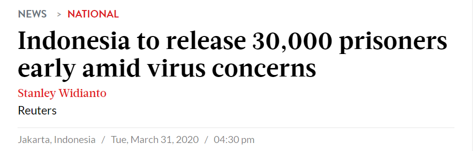 疫情▲印尼特赦天下，犯人却拒绝出狱