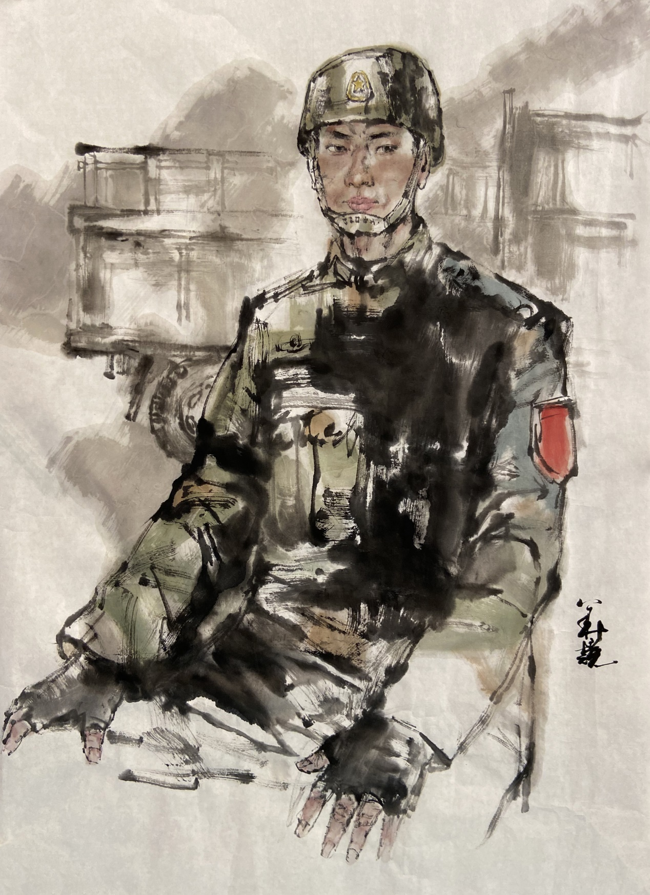 在他的一系列的水墨画人物写生作品中,无论是表现青春少女还是同事的