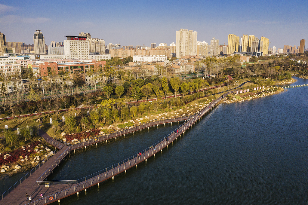 陝西渭南也有一個南湖公園冬季景色很漂亮航拍攝影圖集好精美