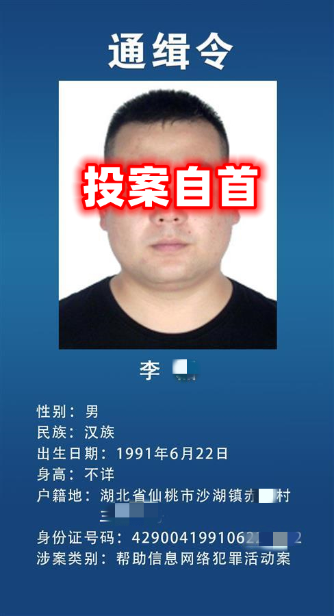 湖北省公安厅发布的李某通缉令.jpg