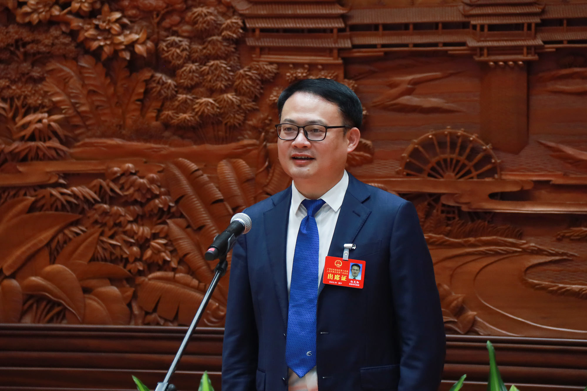 广西人大代表，贵港市人民医院党委书记、院长杨克勤回答记者提问。吴明江摄.jpg?x-oss-process=style/w10