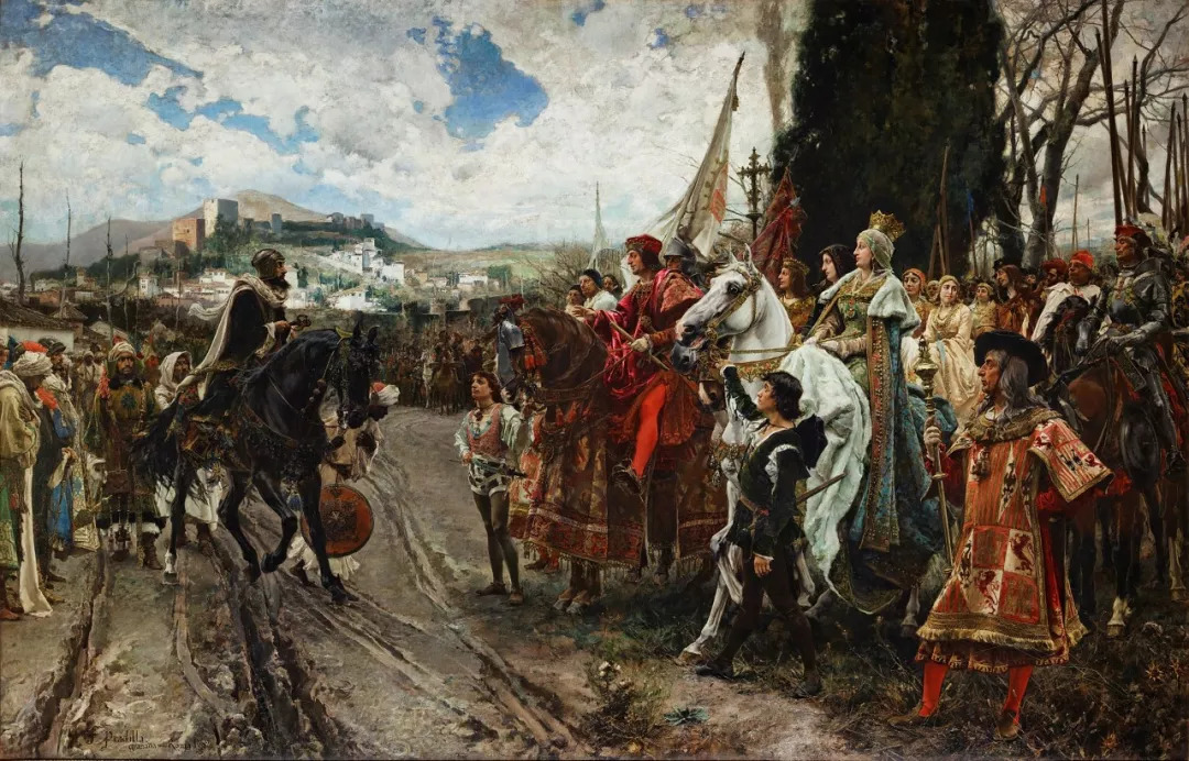 在哥伦布首航的1492年,卡斯蒂利亚王国和阿拉贡王国联军(合并成西班牙