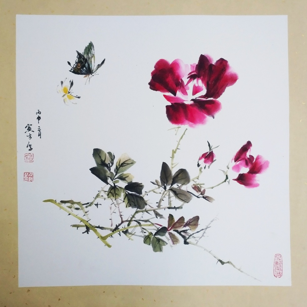 花中皇后月季花鸟画写意图集吕寅方国画写意作品请欣赏