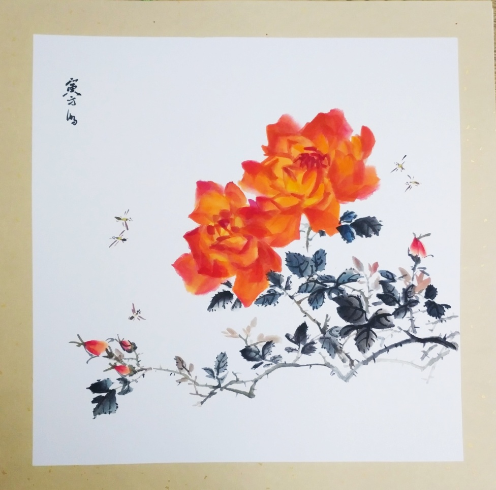 花中皇后月季花鸟画写意图集吕寅方国画写意作品请欣赏