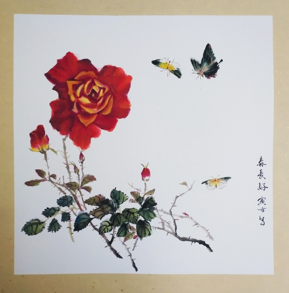 花中皇后月季花鸟画写意图集吕寅方国画写意作品请欣赏