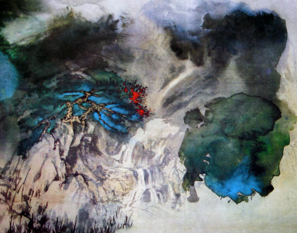 张大千慈湖图融南北宗画法峨眉山水图尽显现代山水画境