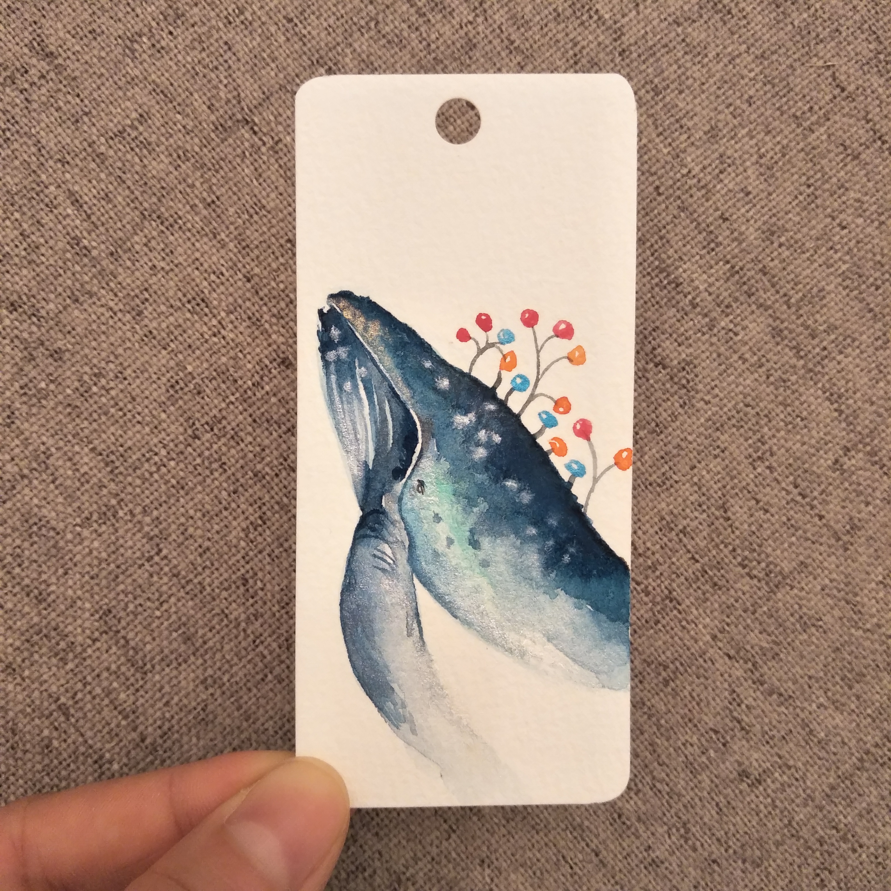 水彩鲸鱼书签来啦,带你一起遨游世界_人民号