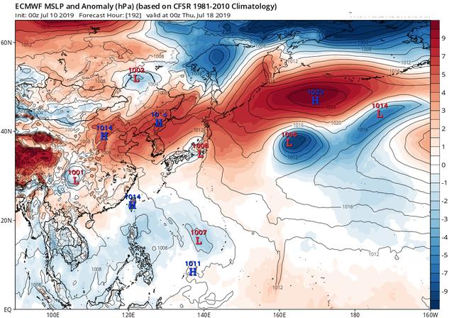 本月18日左右将生成一个台风,当天位于菲律宾东边140e位置,中心气压